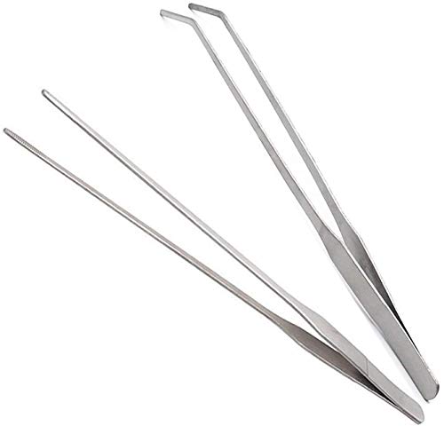 FRUTA 2-Piece Aquarium Tweezers 스테인레스 스틸 Straight Curved 세트 Fish Tank Aquatic Plants 27cm/10.6 inches Feeding Tongs Hold Worms Reptiles Lizards Bearded Dragon