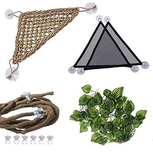 PINVNBY Bearded Dragon Tank 악세사리 Lizard Habitat Hammock Reptile Climbing 토이 Natural Sea grass Fibers Pet Jungle Bendable Vines Leaves Decor Chameleon Hermit Crabs Gecko Snakes