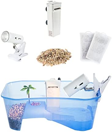 Total Turtle Tank Reptile Starter Kit Terrarium Includes 악세사리 UV Basking Light Lamp + Water Filter Decorative Palm Tree - Aquarium Terrapin Turtles Hermit Crab Habitat Crayfish