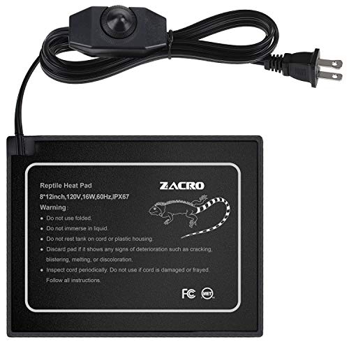 Zacro Reptile 히트 Pad 써모스 tat - Temperature 조절되는 Under Tank Heater 30-40gal Terrarium Mat Turtle/Snake/Lizard/Frog/Spider/Plant Box,12 x 8in
