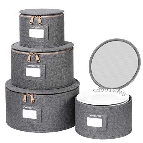 IPARTS EXPERT China Storage Set, 4-Piece Set for Dinnerware Storage and Transport, Protects Dishes, Felt Plate Dividers Included (Grey - Plates Only)