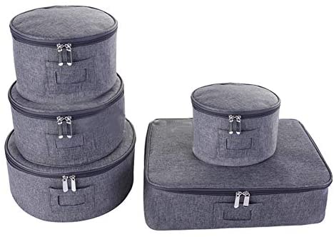 China Dishes Set Storage Containers (Set of 5),for Dinnerware Storage and Transport, Protects Dishes Plate and Mugs Storage Box,Gray