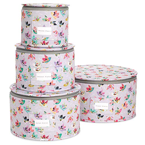 China Storage Containers, Set of 4, with Felt Dividers - Durable, Hard-Shelled Dinnerware Plate Cases with Service for 12 to Protect and Store Dishware - Premium Boxes for Fine Dishes