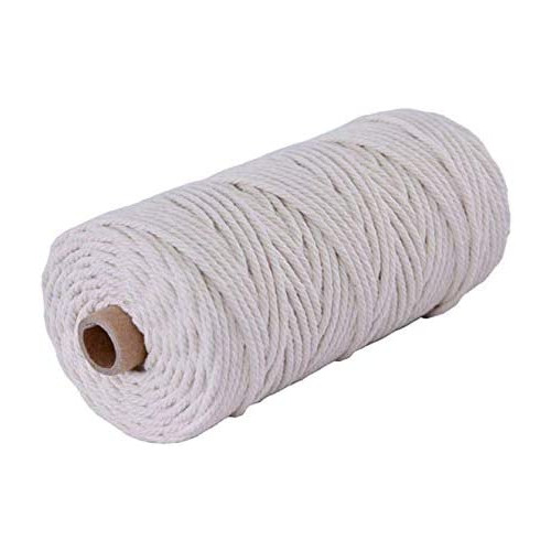 Nikduo Macrame Cord 3mm X 109 Yards Natural Cotton Rope 4 Strand Twisted DIY Craft Making Decorative Project Wall Hanging Plant Hangers Knitting-White