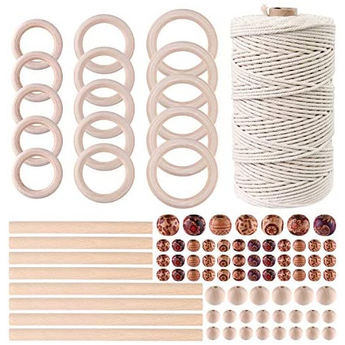 TUPARKA 109 Yadrs 3mm Natural Macrame Cord 140 pcs 우드 Beads 8pcs Wooden 스틱 20pcs Ring Crafts/DIY Plant Hangers