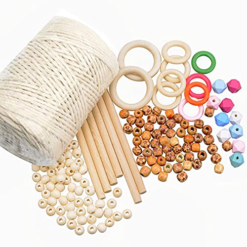 Macrame Kit -109 Yards 3mm Cord,147 Pcs Supplies Wooden 스틱 Hoops Rings Natural Rope Colored Beads Crafts DIY Hangers Kits 성인 Beginners