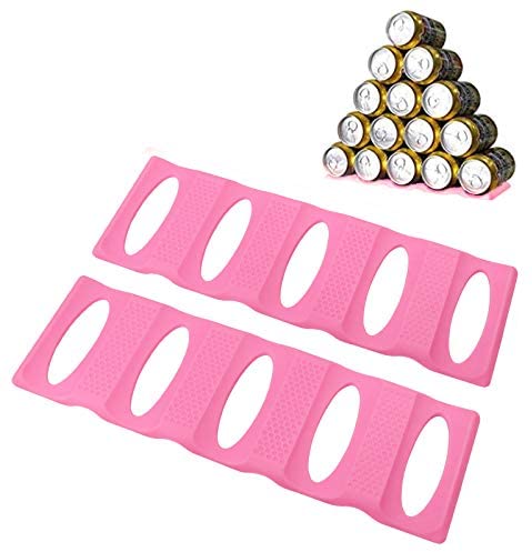 Webake Can Organizer for Pantry 2 Pack Silicone Bottle and Can Stacker Mat, Can Holder Storage Rack Space Saver for Refrigerator, Kitchen, Cabinet, Countertop, Shelf (Pink)