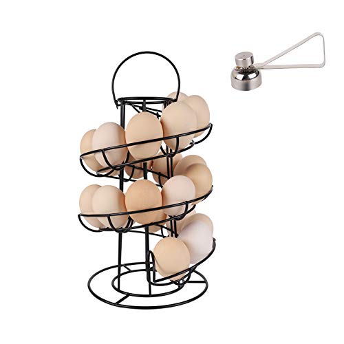 Modern Spiraling Design Egg Skelter,Egg Dispenser Rack,Egg Storage Holder for Raw/Soft Hard Boiled Egg,Black(With Stainless Steel Egg Opener)