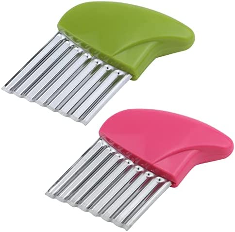 Antrader Stainless Steel Potato Carrot Chip Vegetable Crinkle Wavy Chopper Cutter French Fry Slicer 1 Pack/Set, Green