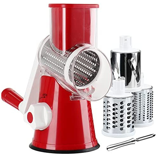 KEOUKE Rotary Cheese Grater Slicer - Round Mandoline Drum Slicer Manual Vegetable Slicer with a Stainless Steel peeler (Blue)