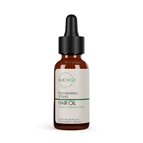 SILKtáge Rejuvenating Styling Serum - 1.0 fl oz. 100% Pure 헤어 Oil Organic Camellia Argan Treatment Soften Smooth Shine Protect Tame All Types Especially Dry Damaged Frizz