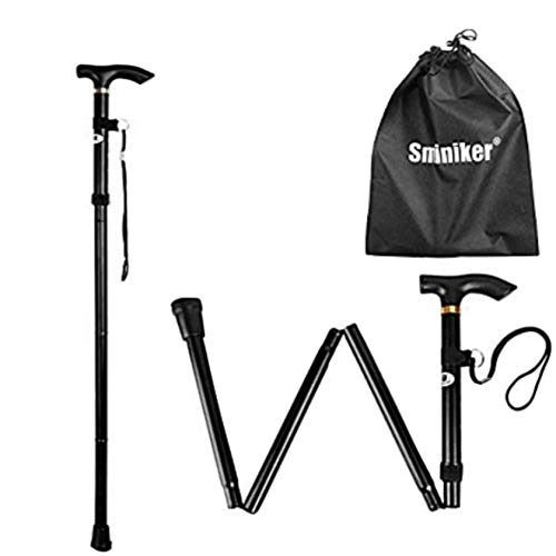 Sminiker 프로페셔널 폴딩 Walking Canes Carrying 가방 경량 조절되는 스틱 Men 여성 Wrist Strap 알루미늄 Alloy Shaft Black