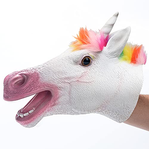 Yolococa Hand Puppet Toys,Soft Rubber Realistic 유니콘 Head 생일 선물 어린이 Animal Toys