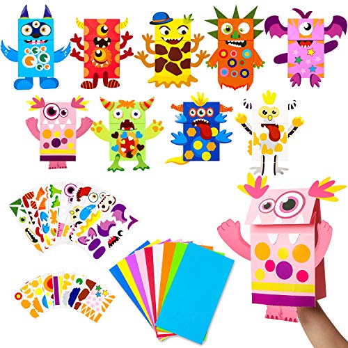 WATINC 9Pack Monster Hand Puppets 아트 Craft Paper Sock Puppet DIY Making Your Own Kits Early Learning 교실 Family Storytelling Games Pretend Party Supplies