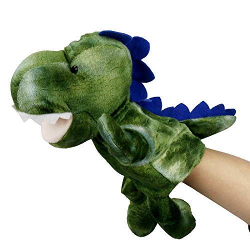 Dinosaur Hand Puppet 어린이 - Tyrannosaurus Rex Stuffed Movable Mouth Toddlers &ndash Plush 선물 토이 Preschool Storytelling Pretend Play Green