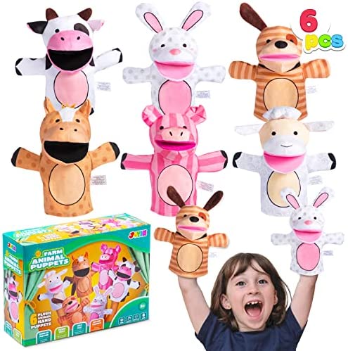 JOYIN 토이 Animal Friends Deluxe Hand Puppets 6팩 Imaginative Play Stocking 생일 Party Favor Supplies 소녀 소년 어린이 Toddler