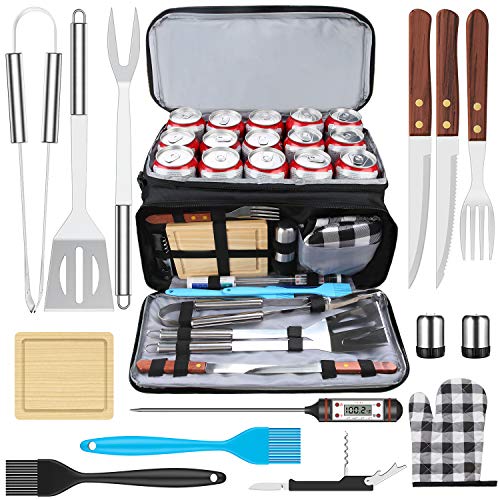 AISITIN BBQ Grill Accessories with Insulated Cooler Bag, Grill Utensils Set BBQ Grilling Accessories BBQ Tools Set, Stainless Steel Grill Set for Smoker, Camping, Kitchen Grill Tool Set for Men