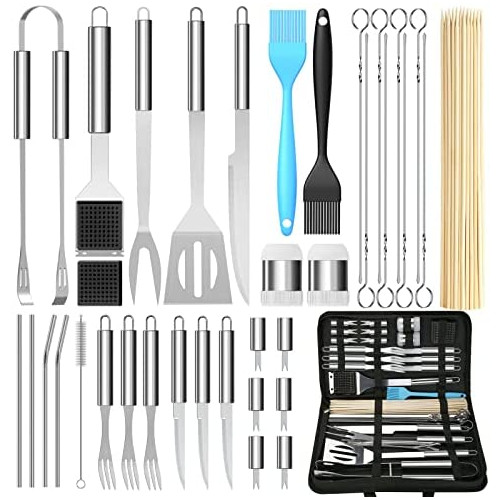AISITIN 35Pcs BBQ Grill Grilling Accessories Tools Set, 16 Barbecue Tool Set with Thermometer, Steel Fork, Stainless Steel Tongs and Spatula, Meat Injector, Grill Mat, BBQ Tools for Grill Outdoor