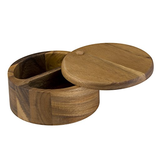 Paula Deen Pantryware Wood Salt Cellar With 2-Compartments / Wood Salt Box With 2-Compartments, Brown