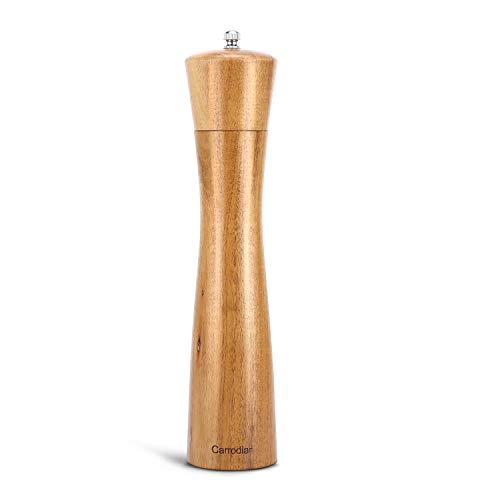 Wood manual Pepper Grinder by Carrodiar - 10 inch Wooden pepper Mills Shaker Includes Precision Mechanism, spice grinder Adjustable Coarseness Fine to Coarse Acacia wood color