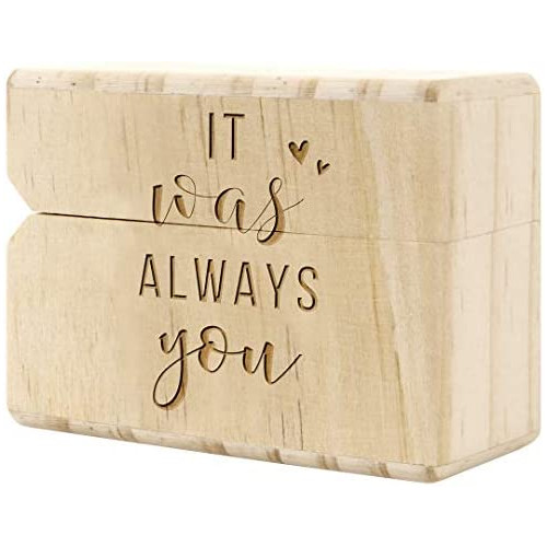 Koyal Wholesale Engraved Real Wood Slim Ring Box, Wedding Engagement Proposal Ring Box, Discreet Thin Ring Box With Hinge (With My Whole Heart For My Whole Life)