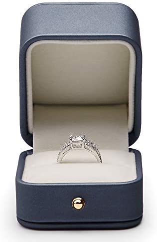 Oirlv Gorgeous Steel-blue Ring Box Premium Leather Ring Gift Box for Wedding,Proposal Jewelry Storage Case