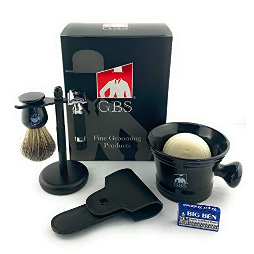 5 Piece Shave Kit - Include Merkur 20c Long Handle Rubber Coated Safety Razor Gbs 머그잔,100% Pure Badger Brush,97% All Natural Ocean Driftwood Soap Stand Extra Blades 매트 Edition