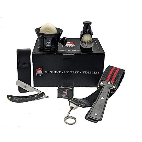 Shave Ready Straight Razor 6/8" Premium 매트 Edition Horn Carbon Steel Edge 블레이드 가죽 케이스 Strop,Brush Stand Ceramic 머그잔 Soap Ultimate 클래식 Vintage Beard & Wet Shaving Kit