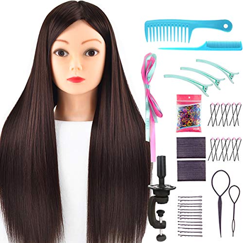 Kyerivs Mannequin Head Training 헤어 Manikin Styling Hairdressing Model Synthetic Fiber Braiding Clamp Kit Colorful