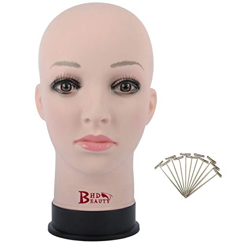 BHD BEAUTY Bald Mannequin Head Brown Female 프로페셔널 Cosmetology Wig Making Display wigs eyeglasses hairs T pins 22