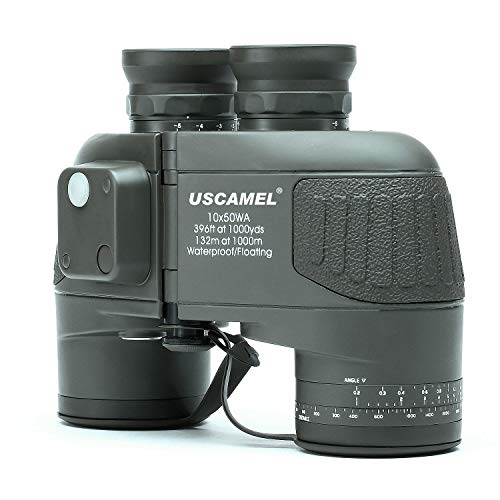 USCAMEL 10X50 Marine Binoculars 성인 방수 Rangefinder Compass BAK4 Prism FMC Lens Birdwatching Hunting Boating-Army Green
