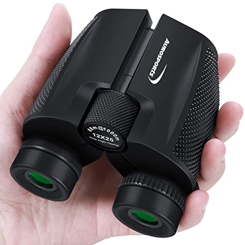 Aurosports 12x25 High Powered Compact Binoculars 성인 어린이 Low Light Night Vision,Lightweight 폴딩 Binocular Hunting,Gifts Men Small Bird Watching Hiking Camping
