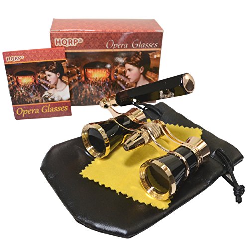 HQRP Opera Glasses s w/ 크리스탈 클리어 Optic CCO 3 x 25 Built-In 접이식 Handle Red Reading Light