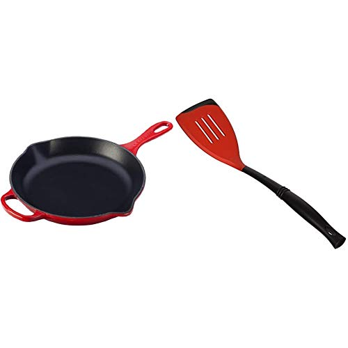 르크루제 Le Creuset Enameled Cast Iron Signature Iron Handle Skillet, 11.75" (2-3/8 qt.), Cerise & Revolution Bi-Material Slotted Turner, 13.5" x 2.5", Cerise