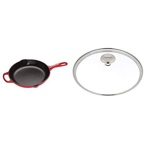 르크루제 Le Creuset LS2024-2667 Signature Iron Handle Skillet, 10-1/4-Inch, Cerise,Cherry & Signature Glass Lid, 10"