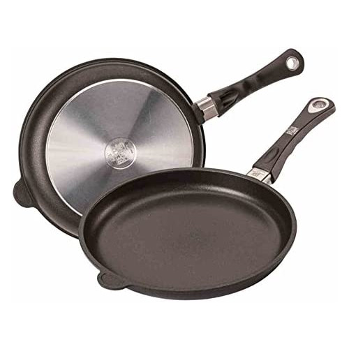 AMT Gastroguss Giant AMZN-432 Swivel Pan, Diameter 32 cm, Height 4 cm, with Exclusive Handle, Cast Aluminium (Aluminium), Lotan® Non-Stick Coating for Fat-Free Roasting