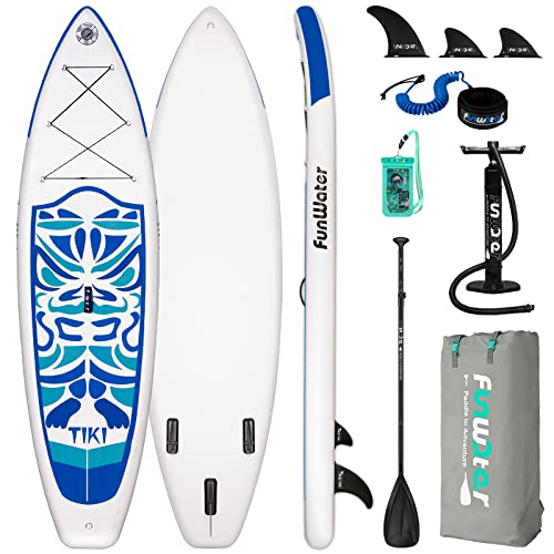 FunWater Inflatable 106x33&quotx6" Ultra-Light 17.6lbs SUP All Skill Levels Everything Included Stand Up Paddle Board Adj Pump ISUP Travel 백팩 Leash 방수 Bag