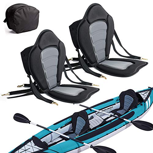 2팩 Kayak Seat Deluxe Padded Canoe Backrest Sit On Top Cushioned Back Support SUP Paddle Board Seats Detachable Storage 가방 4 조절되는 Straps Kayaking Canoeing Rafting Fishing
