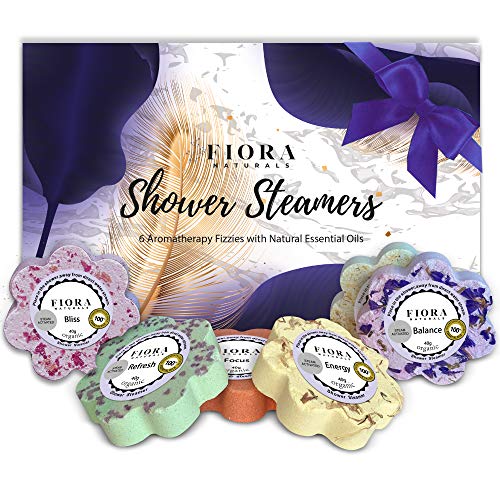 Fiora Naturals Shower Steamer Aromatherapy Gift Set- 6 Shower Bombs Vapor Tablets w/ Essential Oils for Stress Relief, Vaporizing Spa Shower, Bath Bomb for Shower, Shower Melts, Gift for Men and Women