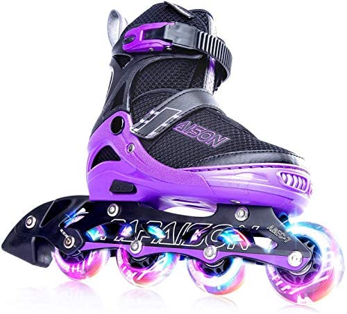 PAPAISON 조절되는 Inline Skates 어린이 성인 Full Light Up Wheels Outdoor Blades Roller 소녀 소년 Men Women