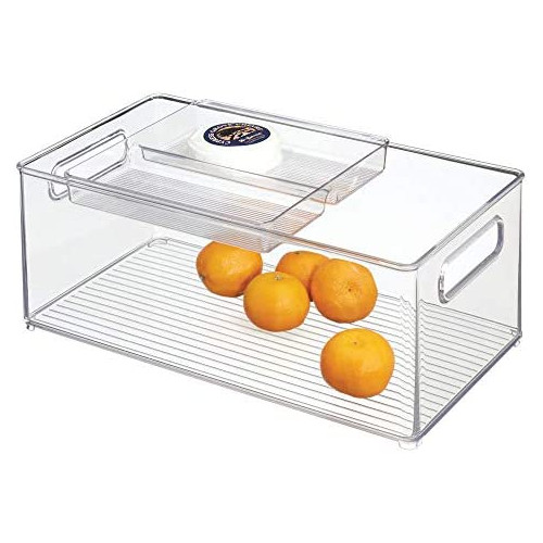 iDesign Plastic Kitchen Storage Bins Handles Containers Pantry Refrigerator Freezer Cabinets 14.5" x 8" 4.12" 2-Piece 세트 - Clear