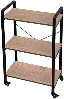 AZ L1 Life Concept Accent Utility Austin Microwave Oven Cooking Utensils Spices Pots Pans Rustic Industrial 스타일 Kitchen Cart Shelves Lockable Casters 30.50 inches Light Oak Black