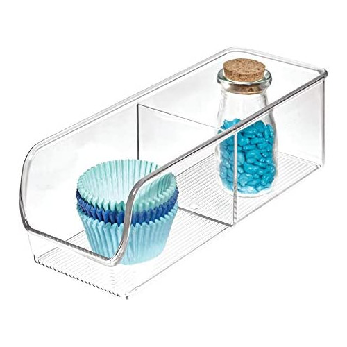 InterDesign Linus Kitchen Pantry Refrigerator Freezer Storage Container-Divided 2 Compartment Clear