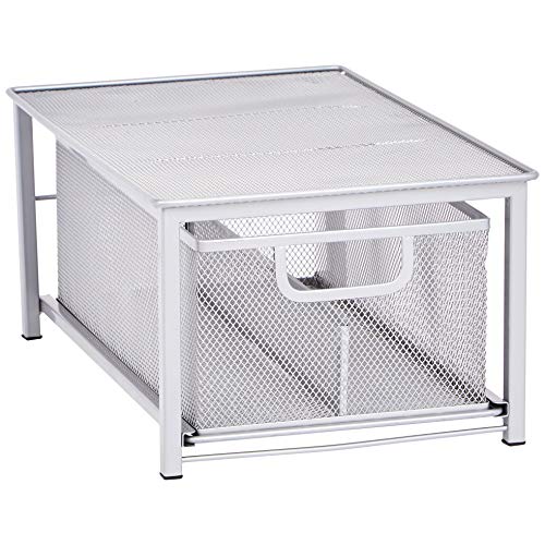 Amazon Basics Mesh Sliding Basket Drawer Storage Shelf Organizer Silver