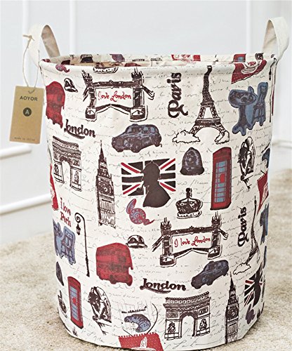 Kids Laundry Canvas Basket 토이 Storage Bin Fabric Nursery Hamper Large Handle,Collapsible & Convenient Owl