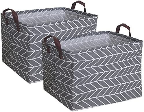 CLOCOR Rectangular Storage Basket,Canvas Bins,Collapsible 토이 Baskets Boxes Handles Home Organization,Kitchen,Kids Toy,Office,Gift Grey Stripes