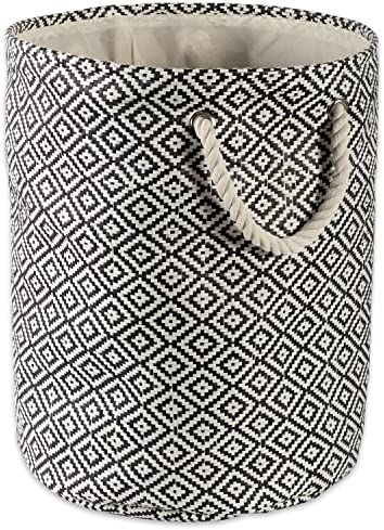 DII Geo Diamond Woven Paper Laundry Hamper Storage Bin Large Round Gray