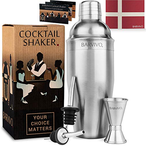 Home Bar Martini Shaker 세트 w/ Double Jigger & Liquor Pourers BARVIVO - 24oz Cocktail Ideal Mixing Flavor Bursting Drinks Perfect Margarita Manhattan Other