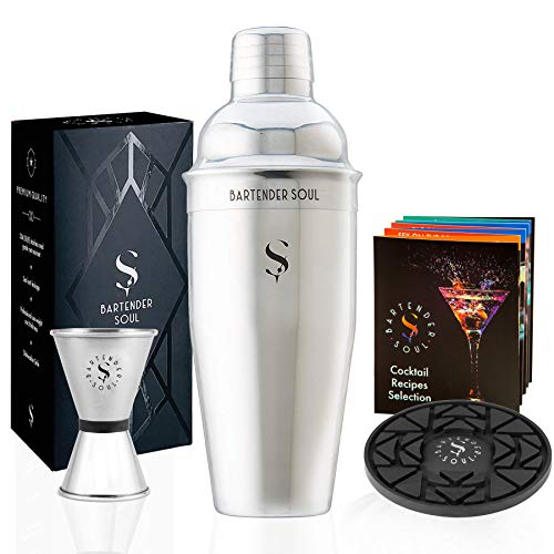 Professional Cocktail Shaker 세트 - 750ml 0.8mm Double Jigger Meter 컵 Versatile Silicone Coaster Recipe Guide &ndash All Reliable Quality 스테인레스 스틸 Heavy Duty Tool Kit