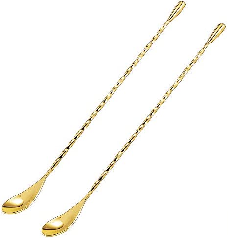 DIFENLUN 12 Inches Mixing Spoon 스테인레스 스틸 2팩 Spiral Pattern Bar Cocktail Shaker Tall Cups Gold